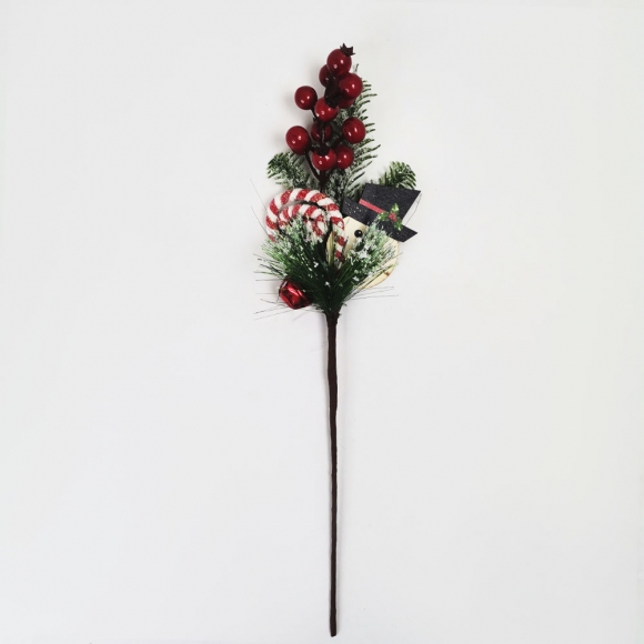 Ветка с леденцом,ягодами,колокольчиком и снеговиком,45 см фото