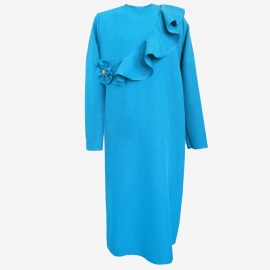 Платье габардиновое с воланом голубой (р.46-48) ОД ритуальное фото