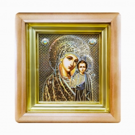 Икона "Казанская", белая деревянная рамка, фигурный киот, полиграфия 18,5*16,5 ЯР№ИРБ-053 фото
