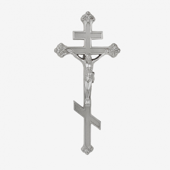 Крест пластик крашенный с распятием 42*18см серебро №15530 фото