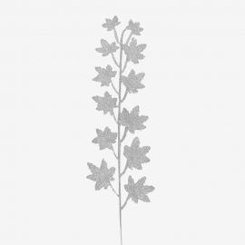 Ветка Клена 5 листов глиттер КТ0018-2 (1уп-10шт) серебро фото