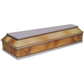 Деревянный гроб "Комби белый"драпировка атлас (4-ти гранный)золото 2,0м фото