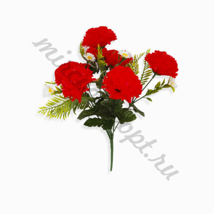 * Ветка для возложения Гвоздика+пласт. ромашка 9г/50см (1уп-40шт) Р№15